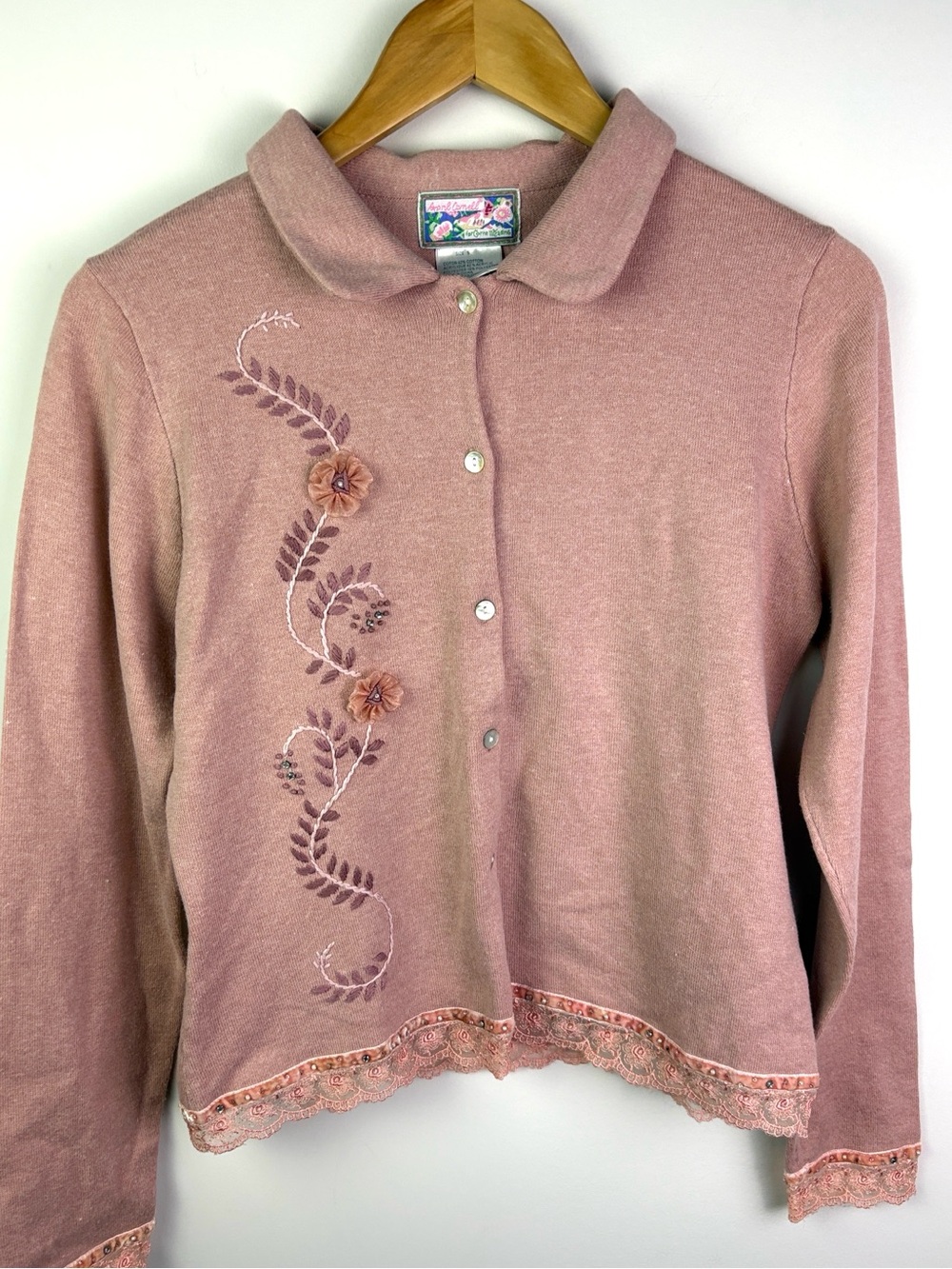 April Cornell Embellished Pink Floral Button-Up Cardigan size S